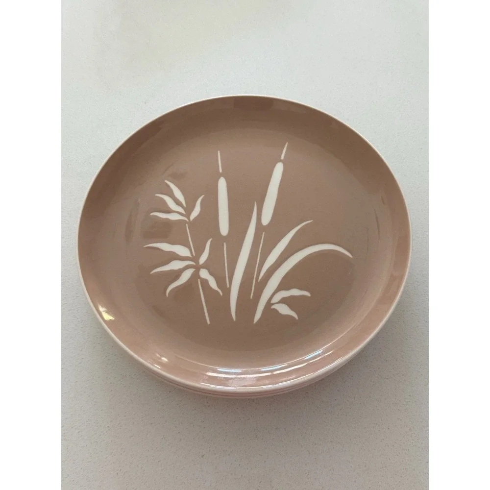 Vintage Harkerware Everglades Ceramic Dinner Plates Cottontail Mauve Set Of 4